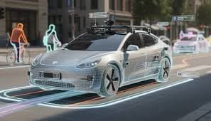 Autonomous vehicle visualizing pedestrians and its planned route